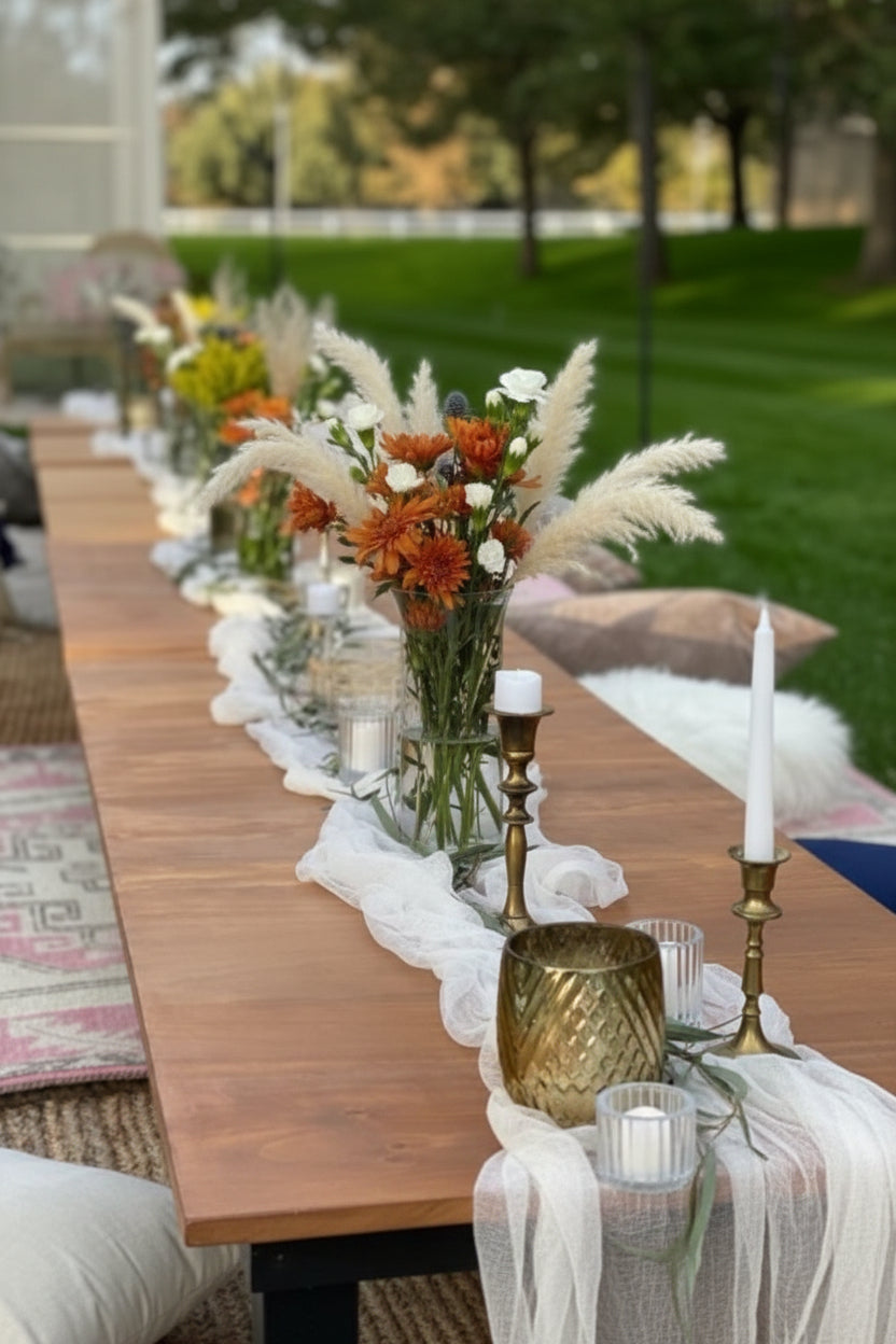 Styled wooden floor picnic table