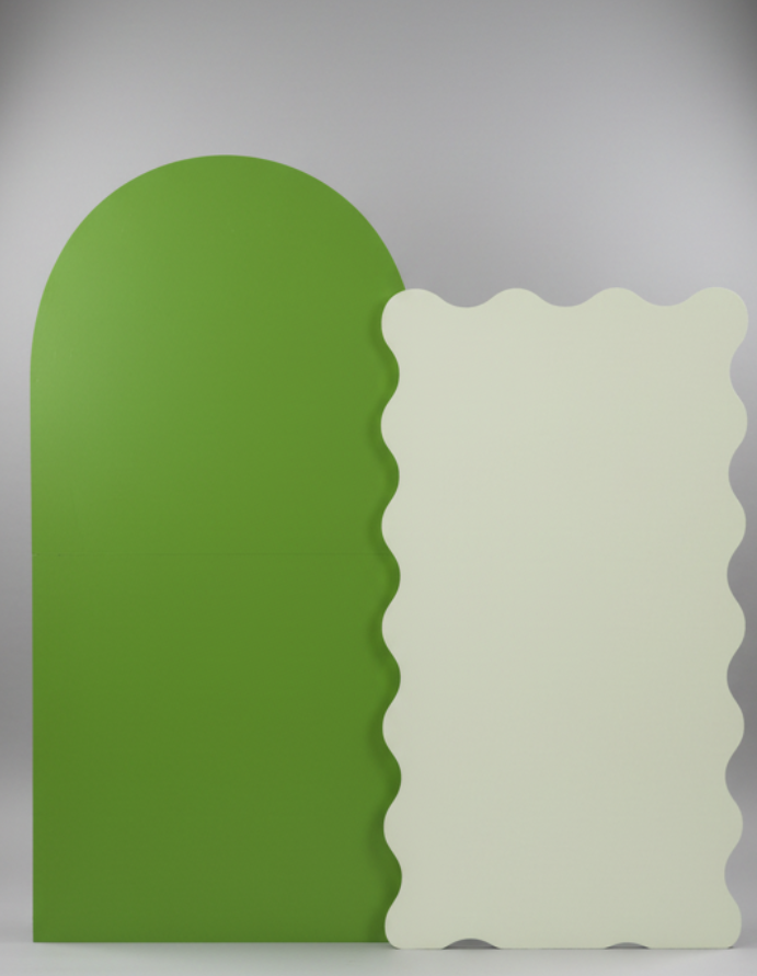Two backdrops - one 8 foot high arch and another a wavy backdrop that's 7 foot high. Both backdrops are 4 feet wide.